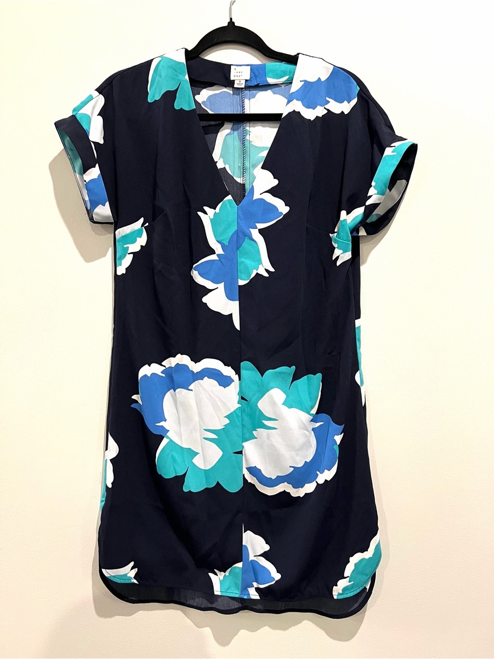 A New Day Floral Navy Shift Dress with Blue & Teal Blooms